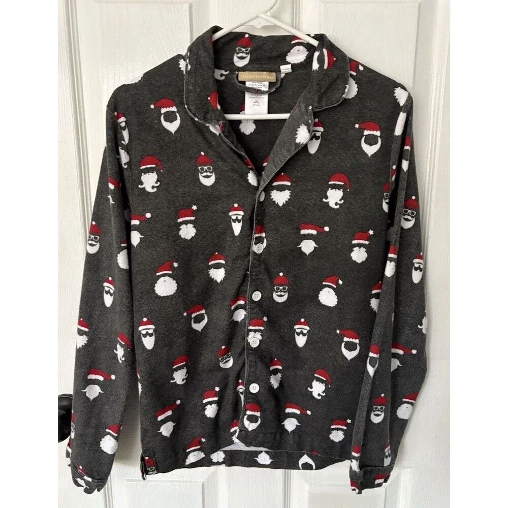 Pottery Barn Teen Santa Print Button Down Pajama Top Only Size Small Boy Or Girl